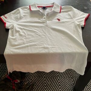 U.S Polo Association red and white medium polo in women’s. GUC.